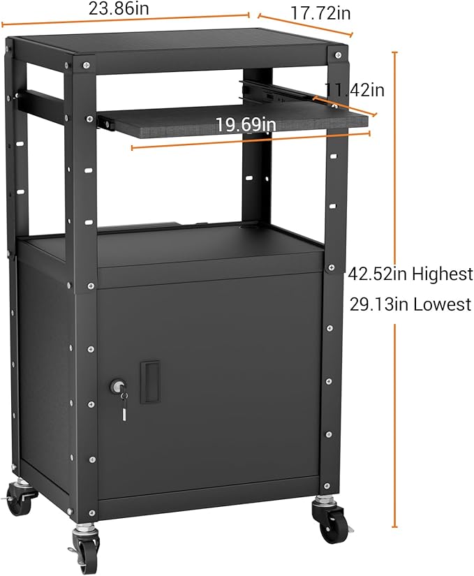 Mobile AV Cart with Cabinet, Rolling Computer Cart Height Adjustable Rolling - Image 2