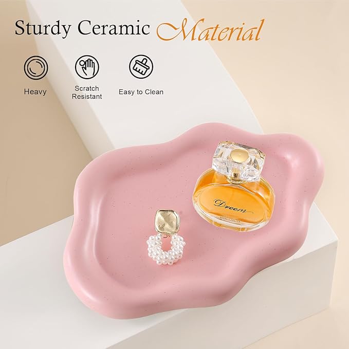CCINPPY Ceramic Jewelry Tray Trinket Dish, Decorative Cloud Vanity Key Tray - Image 5