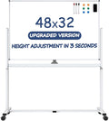 White Board on Wheels, 48 x 32 Inches Height-Adjustable Large Rolling Whiteboard by Tankee