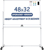 White Board on Wheels, 48 x 32 Inches Height-Adjustable Large Rolling Whiteboard by Tankee