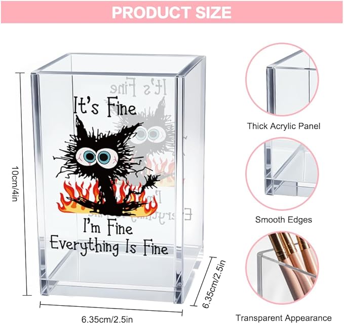 Vgrti It's Fine I'm Fine Acrylic Cosmetic Pencil Pen Holder Cup, Funny Black - Image 2
