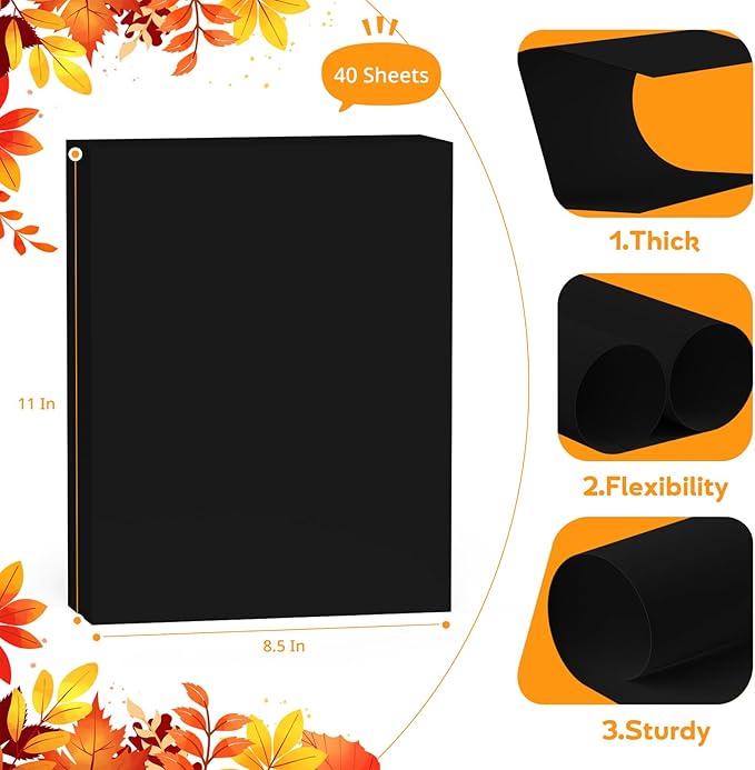 Black Cardstock 8.5 x 11 Card Stock Construction Paper, 40 Sheets Black Paper - Image 2