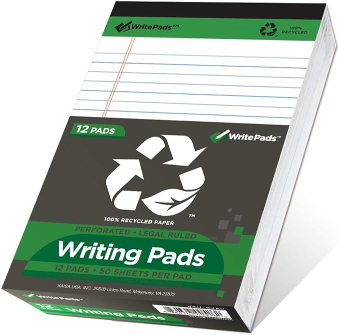 KAISA White Legal Pads Writing Pads Recycled Paper 5"x8" Narrow Ruled Lined by KAISA
