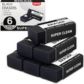 Black Erasers, 6 Pack Block Pencil Erasers – Smudge-Free Latex-Free Art Erasers by Sikao