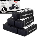 Black Erasers, 6 Pack Block Pencil Erasers – Smudge-Free Latex-Free Art Erasers by Sikao