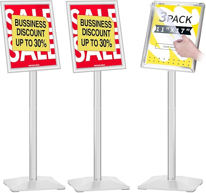 INNOVSIGN 3Packs Heavy Duty Adjustable Pedestal Poster Sign Stand, 11x17 by INNOVSIGN