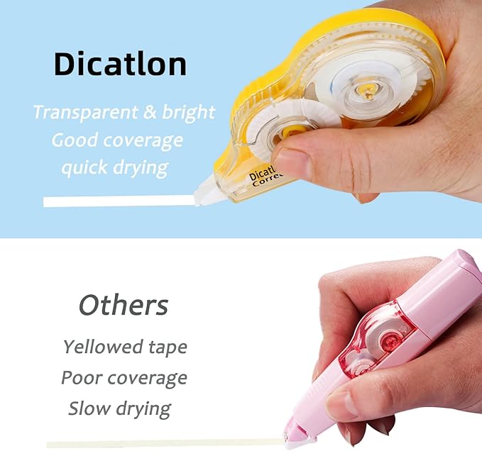 Dicatlon White Correction Tape 12 Pack, Easy Use Roller Applicator, Instant Dry - Image 4