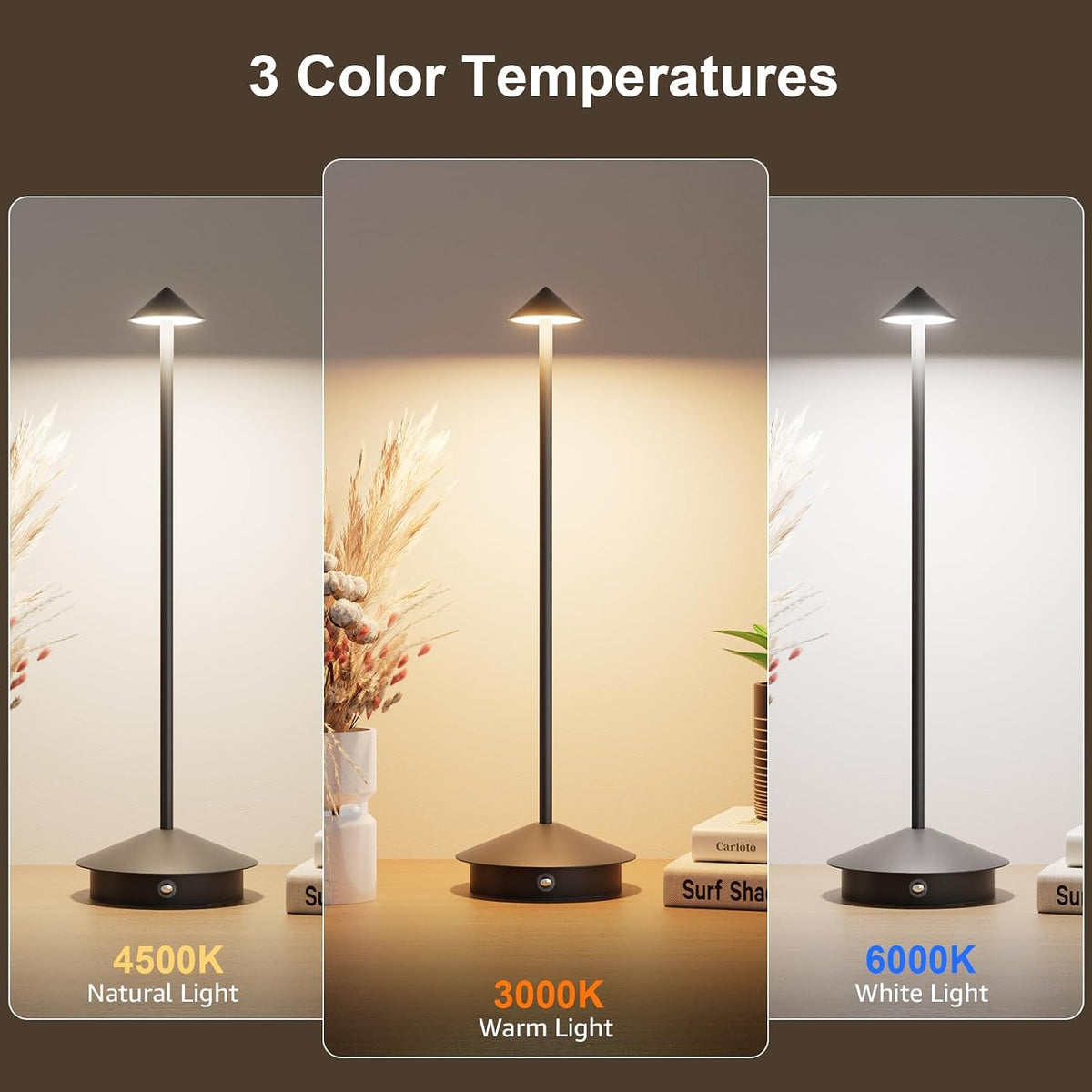 Cordless LED Table Lamps,Portable Battery Desk Lamp,2 Pack,Black