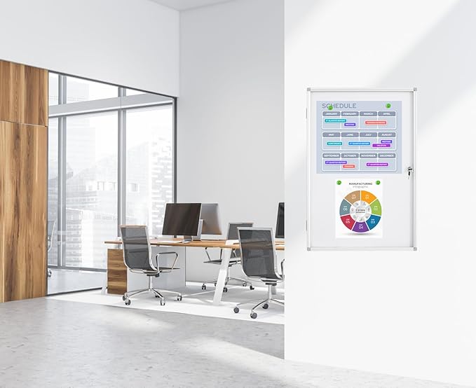 Lockable Magnetic Whiteboard Enclosed Bulletin Board – 36x24 Inch Aluminum - Image 3