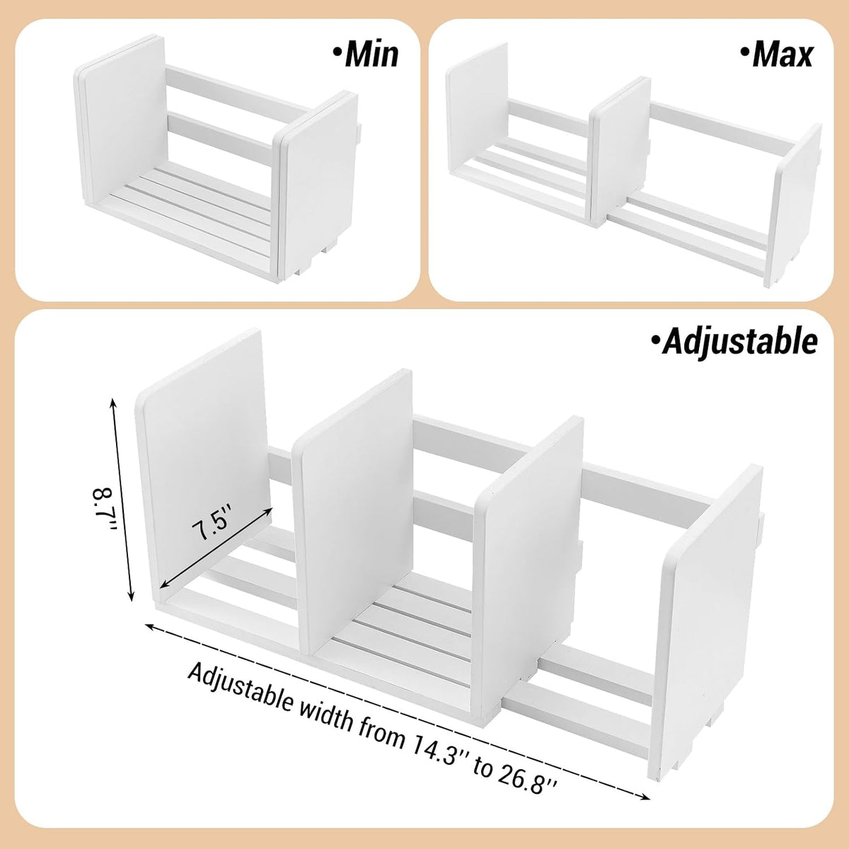 MyGift White Wood Desktop Bookshelf Organizer, Expandable Adjustable Rack