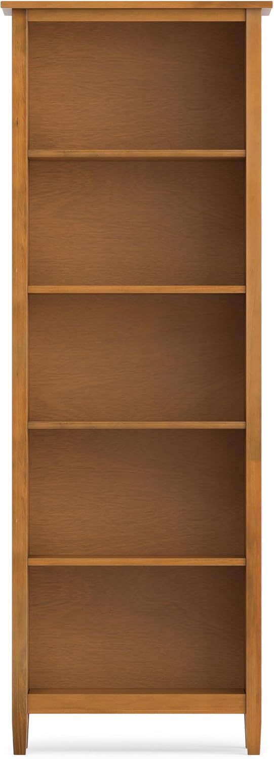 SIMPLIHOME Warm Shaker 72" Tall Solid Wood 5-Shelf Bookcase in Brown