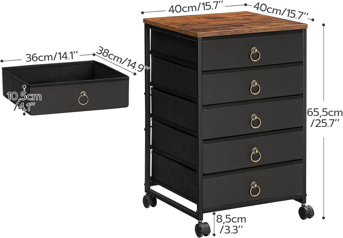 HOOBRO 5-Drawer Chest, Office File Cabinet with Drawers, Rolling Printer Stan...
