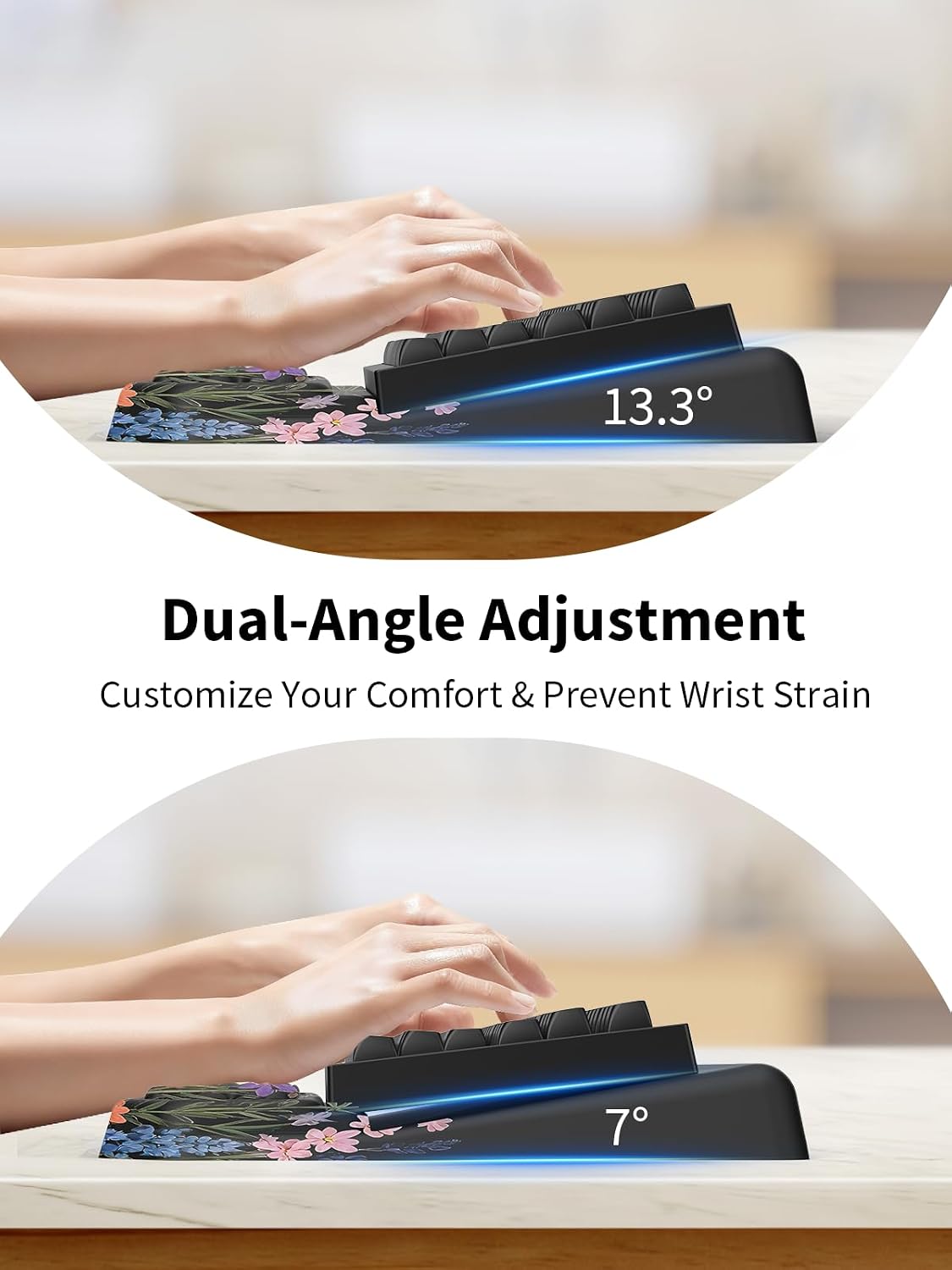 3-in-1 Ergonomic Keyboard Stand with Wrist Rest & Mouse Pad Set, Flower