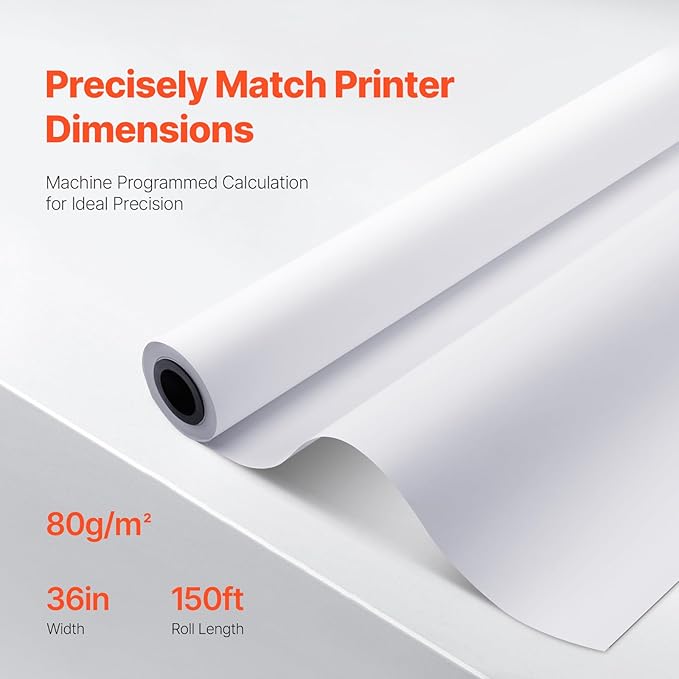 VEVOR Wide Format Paper, 36 in x 150 ft Plotter Paper, 4 Rolls CAD Bond Rolls - Image 3