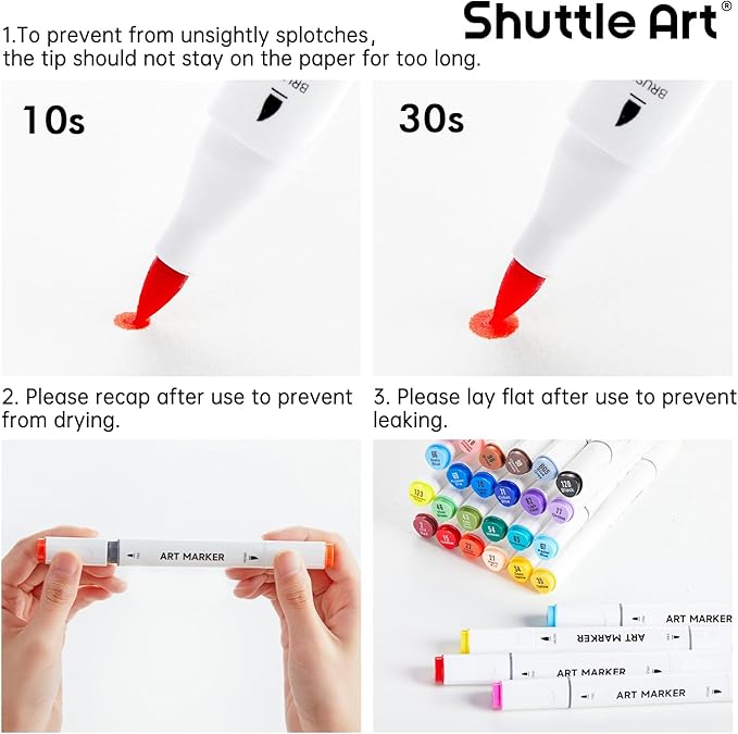 Shuttle Art Brush Tip Alcohol Markers, Dual Tip Brush & Fine Tip Art Marker Set - Image 8