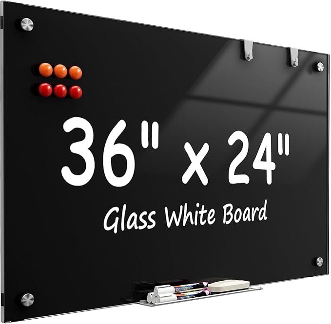 MaxGear Glass Whiteboard Wall Mounted, Frameless Magnetic Dry Erase Board by MaxGear