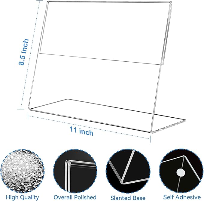 EHWINE 12 Pack 8.5 x 11 Acrylic Sign Holder Horizontal, Slanted Back Paper - Image 3