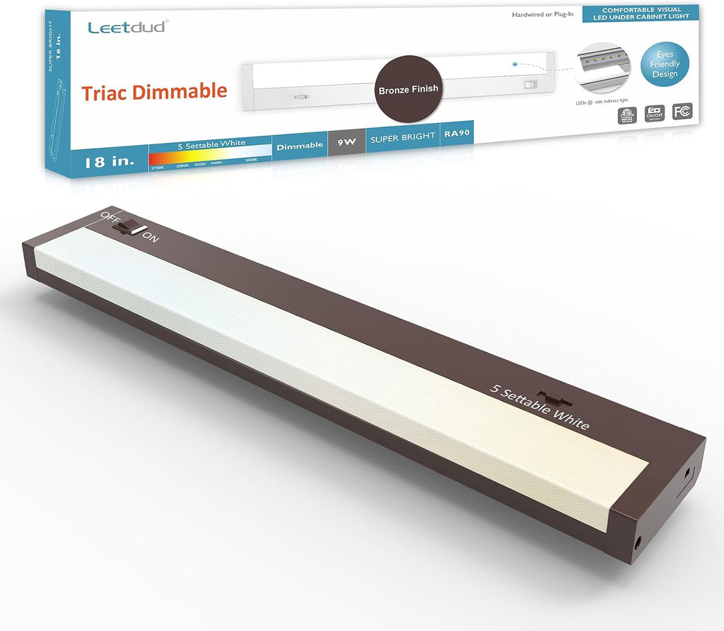 Leetdud LED Under Cabinet Lighting Hardwired or Plug in, 18 Inch 9W, Dimmable 5