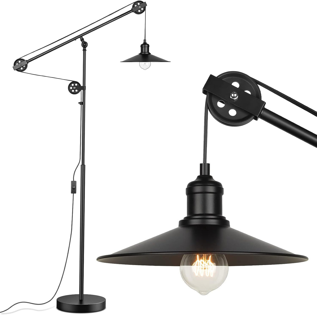 Adjustable Industrial Floor Lamps for Living Room, Rustic Reading Lamp