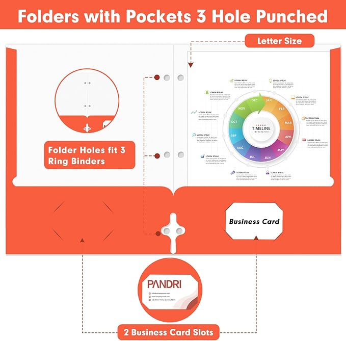 Two Pocket Portfolio Folders, PANDRI 60 Pack 3 Hole Punched 2 Pocket Folders - Image 3