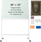 TSJ-OFFICE Rolling Glass Whiteboard on Wheels by TSJOFFICE