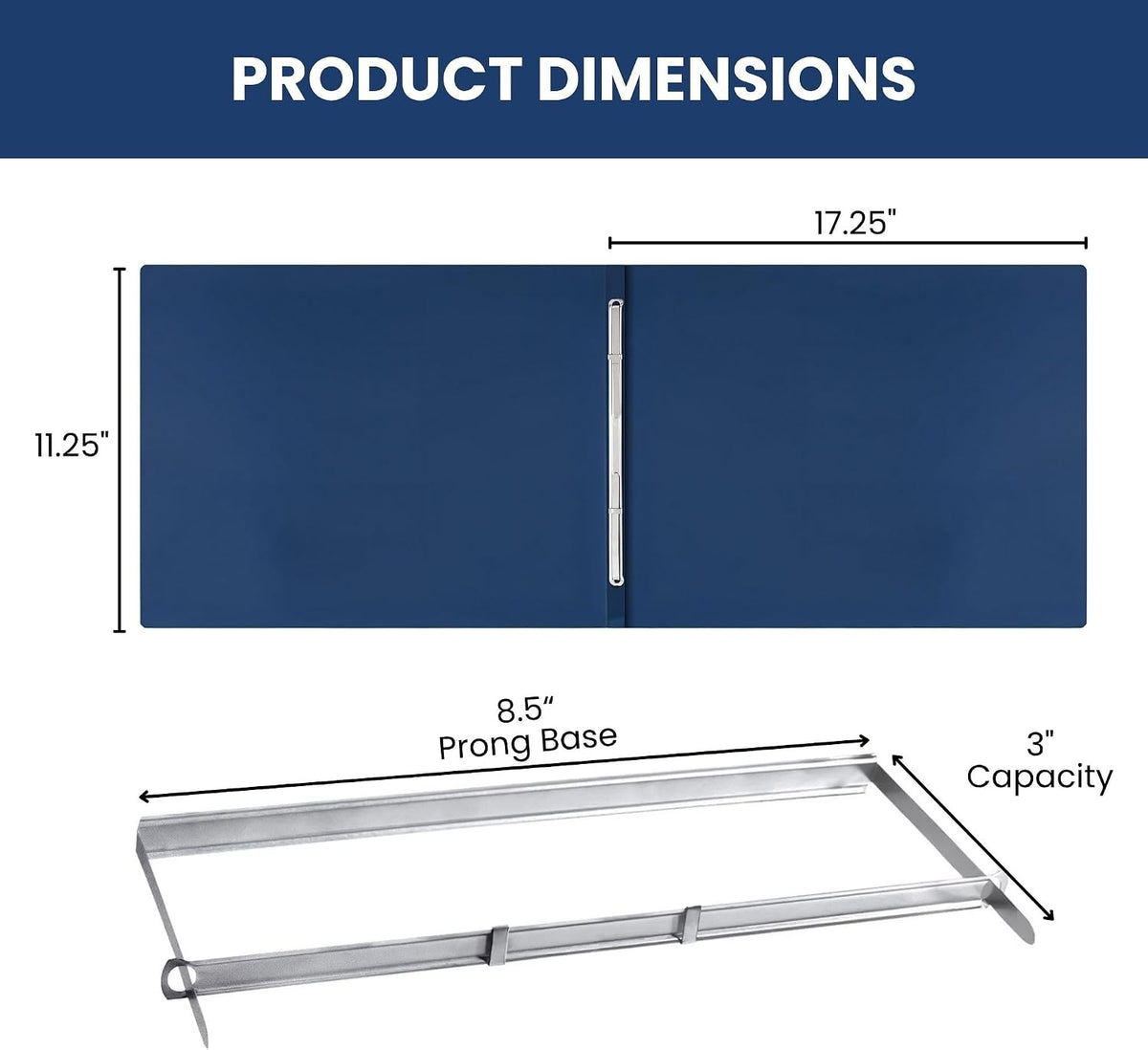 10 Pack 11x17 Pressboard Report Covers, 3 Inch Capacity, Metal Prong | Holds 240 Pages, Heavy-Duty Landscape Folder for Blueprints and Reports, Blue Fiberboard Binder - Performore