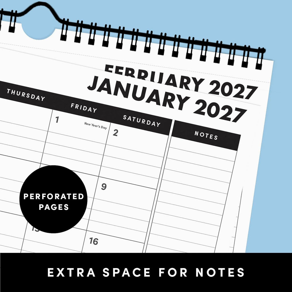 PAPERAGE 2027 Calendar, 12 Months (January 2027 - December 2027), Small (9 in x 11 in), Minimalist Wall and Desk Calendar with Monthly Views, Yearly Plans & Notes Section – Rainbow