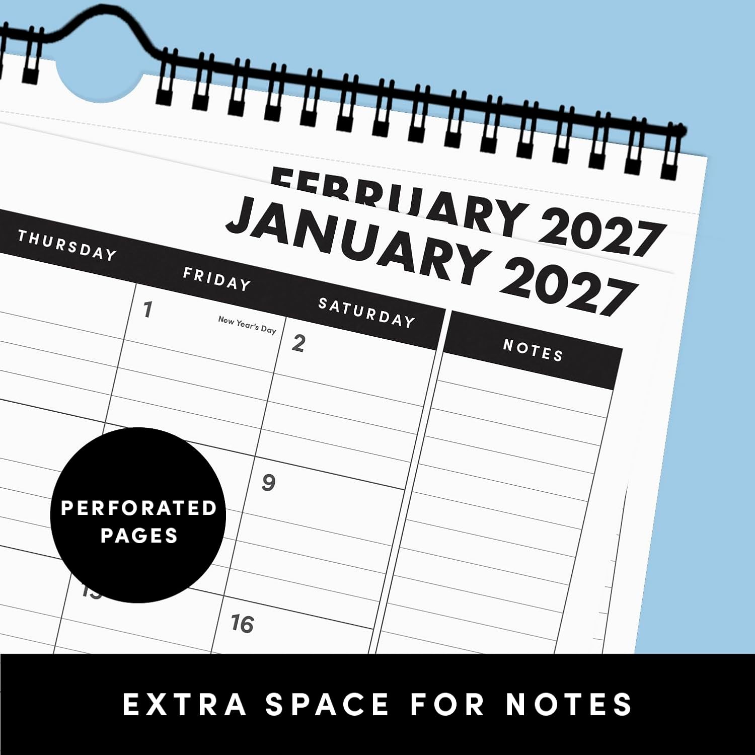 PAPERAGE 2027 Calendar, 12 Months (January 2027 - December 2027), Small (9 in x 11 in), Minimalist Wall and Desk Calendar with Monthly Views, Yearly Plans & Notes Section – Rainbow