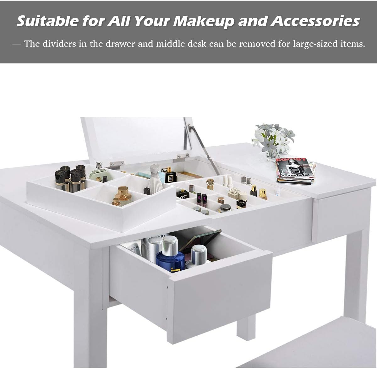 GIANTEX Vanity Set with Flip Top Mirror and Cushioned Stool, Makeup Dressing ...