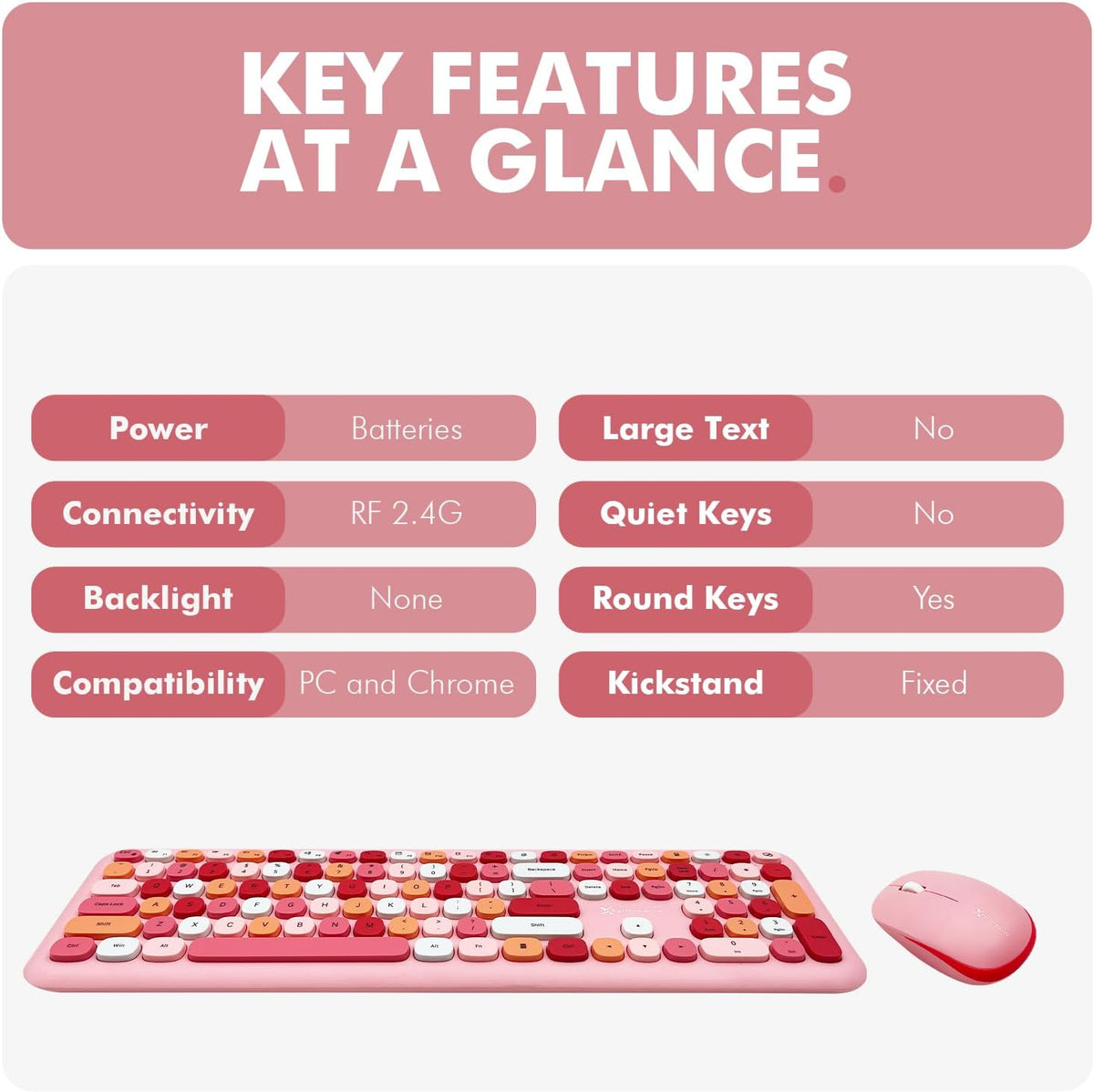 X9 Pink Keyboard and Mouse Wireless Combo - Retro Typewriter Keyboard and Mou...