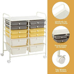 Happygrill 12-Drawer Rolling Storage Cart, 2 Sizes Plastic Drawers & Metal Shelf - Image 6