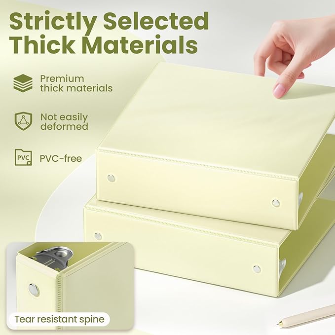 SUNEE 3 Ring Binder 2 Inch 1 Pack, Light Yellow - Image 4