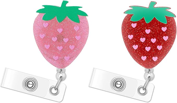 2Pcs Strawberry Badge Reel Retractable Personalized ID Name Badge Holder by Unknown