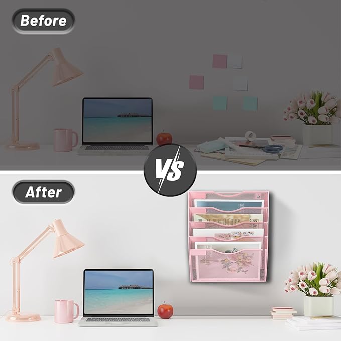 EASEPRES 5 Pocket Mesh Hanging Wall File Organizer, Wall Mounted Mail Paper - Image 3