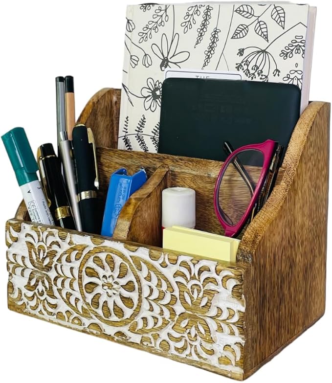 Wooden Office Desk Organizer Countertop, Farmhouse Stationary Aesthetic by MieCreations