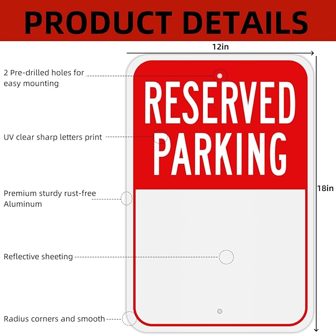 Blank Reserved Parking Sign, 18x12 Inches Rust Free Reflective Aluminum - Image 2