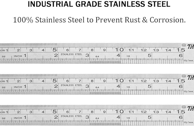 ZZTX Ruler Metal Straight Edge Stainless Steel Ruler 6 Inch Ruler Set Rulers - Image 2