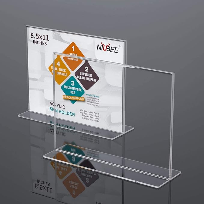 NIUBEE Acrylic Sign Holder 8.5x11 Inches 3 Pack Horizontal, T Shape Double - Image 9