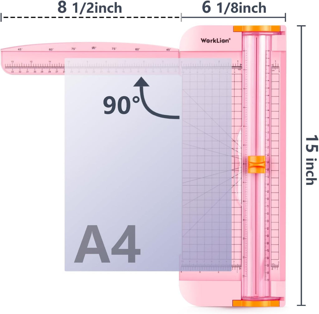 Straight Paper Cutter For crafting – Pink 12 Inch Paper Trimmer With Security Safeguard and Side Ruler, Perfect for Cardstock, Coupon,Photos and Crafting Paper.