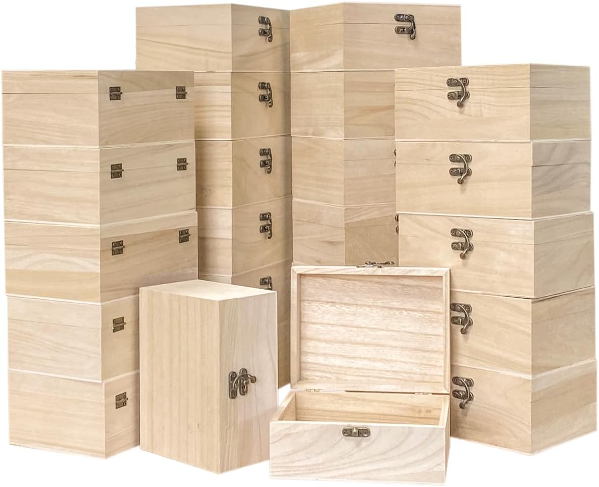 unfinished wooden box with lid rectangle crafts wood, main product view