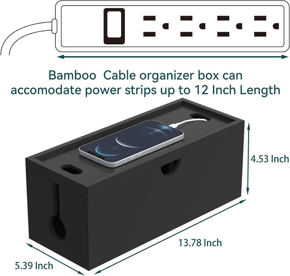 Bamboo Cable Management Box, Large Cord Organizer Box Cable Box to Hide Wires...