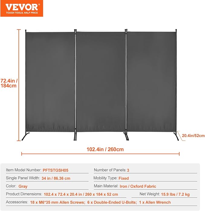 VEVOR Room Dividers, 3 Panel Room Divider, Folding Privacy Screen and Portable - Image 7