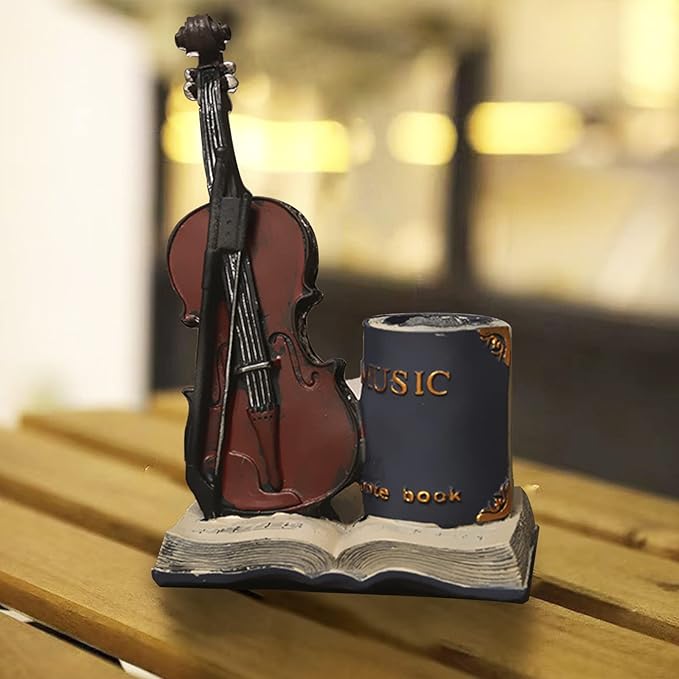 Jaugufiy Resin Violin Sculpture Pen Holder Pencil Holder Pen Organizer Cosmetic - Image 8