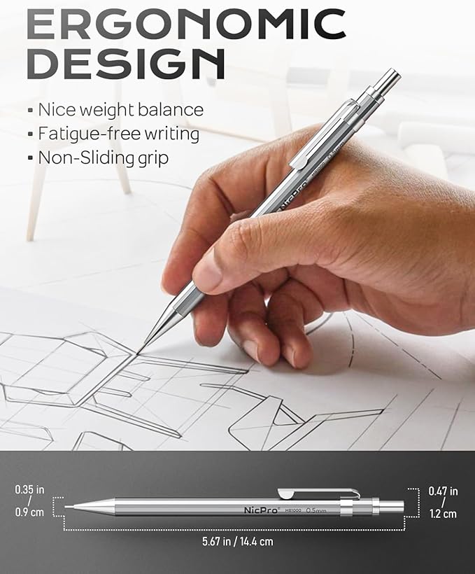 Nicpro 37PCS Art Mechanical Pencil Set, Metal Drafting Pencils 0.5 mm, 0.7 mm - Image 7
