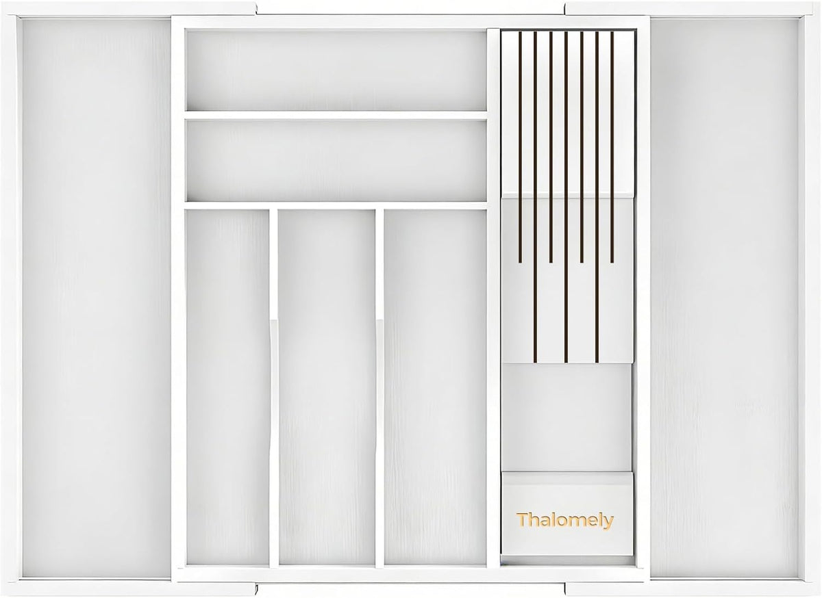Bamboo Silverware Drawer Organizer, 6-8 Slots Kitchen Drawer Tray