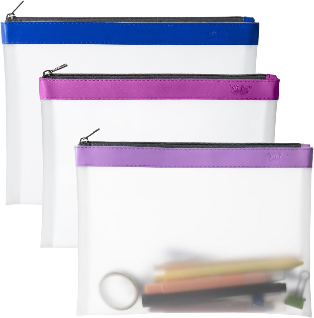 Mr. Pen- Clear Pencil Pouch, 9" x 6.88", 3 Pack, Durable TPU Material | Large Water-Resistant Pencil Bags with Smooth Zipper, Multipurpose Clear Pouch for Stationery, School, Office