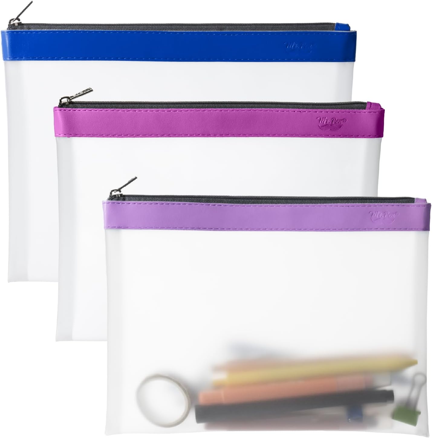 Mr. Pen- Clear Pencil Pouch, 9" x 6.88", 3 Pack, Durable TPU Material | Large Water-Resistant Pencil Bags with Smooth Zipper, Multipurpose Clear Pouch for Stationery, School, Office