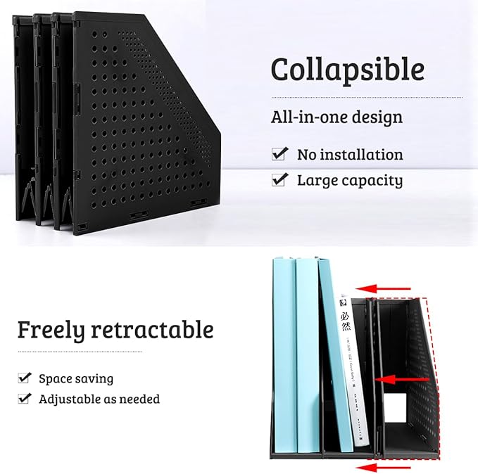 SAYEEC 1Pcs Collapsible Plastic Magazine File Holder Vertical Binder Storage - Image 3