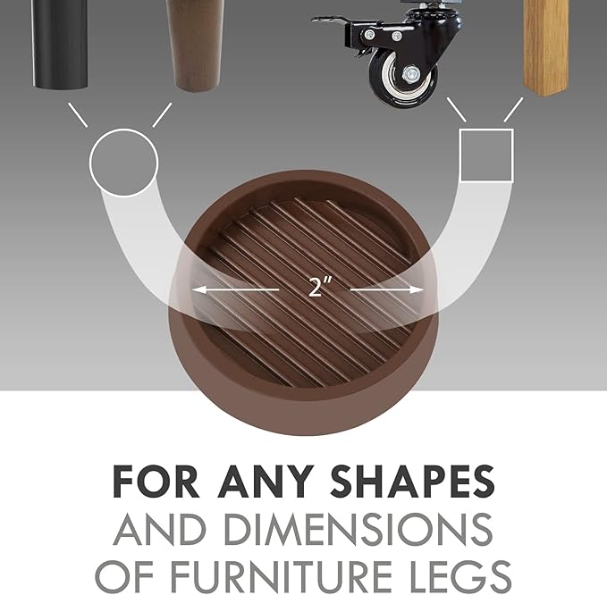 VOCOMO 2X2 Round Rubber Caster Cups, Non Slip Furniture Pads, Anti-Slip Gripper - Image 2