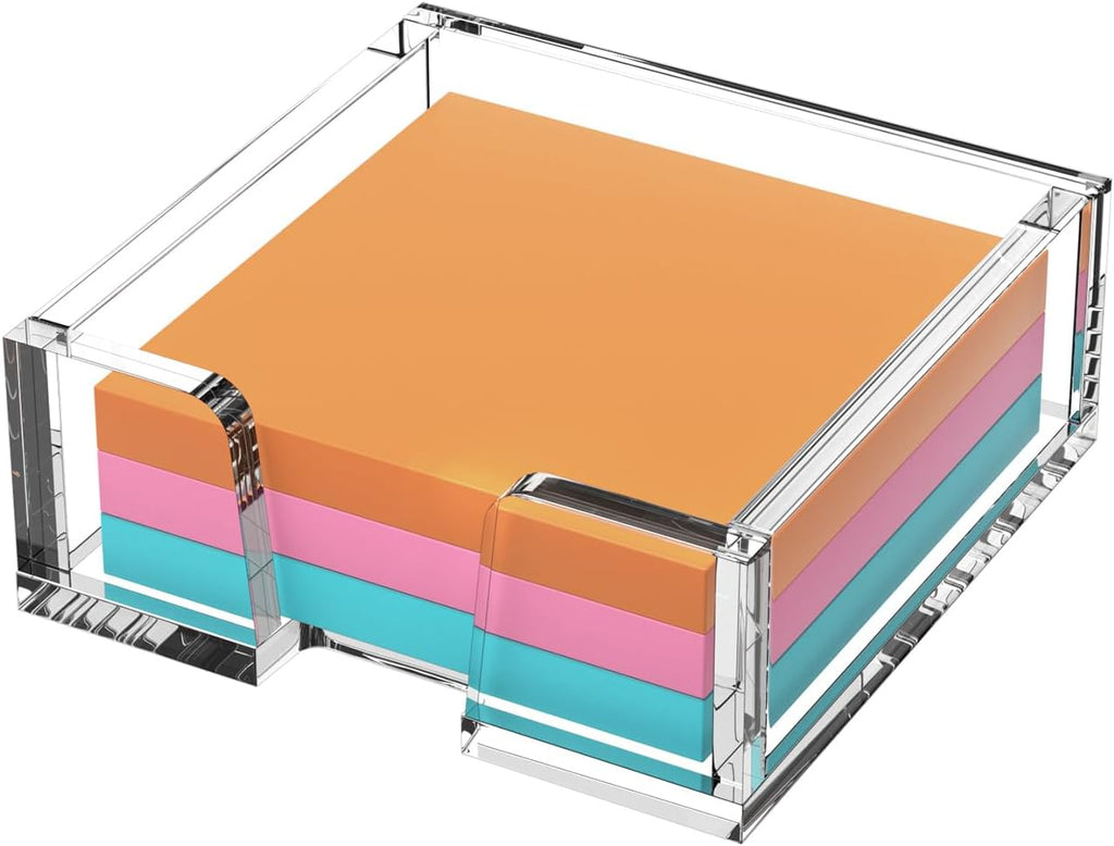 Beego Modern Elegant Crystal Clear Acrylic Sticky Note Holder Organizer - 3x3 in Square Notepad Holder - 3 Count - No Pads - Office Desk Organization
